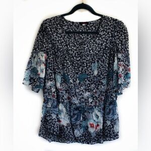 Blue Floral Kenzo Blouse Tunic, Cotton/Silk L, 42